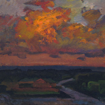 Schilderij getiteld "Pink evening" door Vasily Belikov, Origineel Kunstwerk, Olie