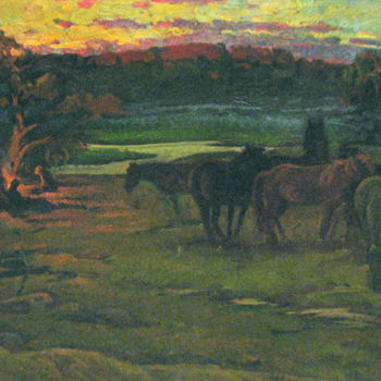 Pintura titulada "At the dawn" por Vasily Belikov, Obra de arte original, Oleo