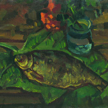 Malerei mit dem Titel "Still life with fis…" von Vasily Belikov, Original-Kunstwerk, Öl