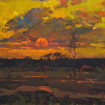 Malarstwo zatytułowany „Summer sunset” autorstwa Vasily Belikov, Oryginalna praca, Olej