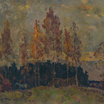 Peinture intitulée "Autumn birches" par Vasily Belikov, Œuvre d'art originale, Huile