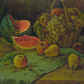 Pintura titulada "Still life with wat…" por Vasily Belikov, Obra de arte original, Oleo