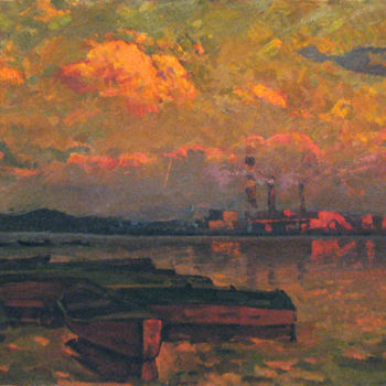 Painting titled "Warm summer evening…" by Vasily Belikov, Original Artwork, Oil