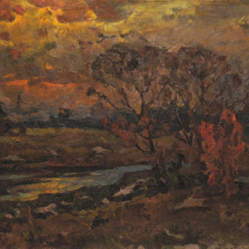 Pittura intitolato "Spring evening" da Vasily Belikov, Opera d'arte originale, Olio
