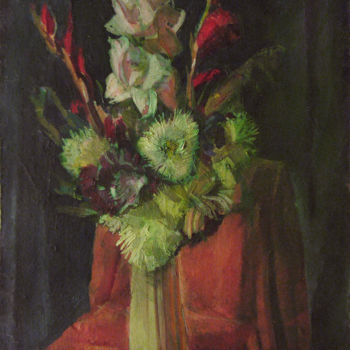 Картина под названием "Flowers in a vase" - Vasily Belikov, Подлинное произведение искусства, Масло