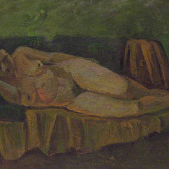 Pittura intitolato "Naked woman on the…" da Vasily Belikov, Opera d'arte originale, Olio