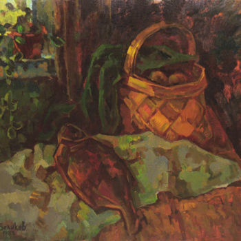 「Still life with bas…」というタイトルの絵画 Vasily Belikovによって, オリジナルのアートワーク, オイル