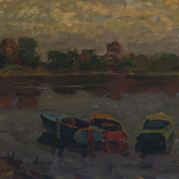Painting titled "Boats" by Vasily Belikov, Original Artwork, Oil