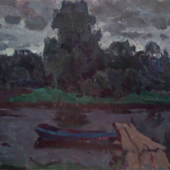 Картина под названием "Boat on the evening…" - Vasily Belikov, Подлинное произведение искусства, Масло