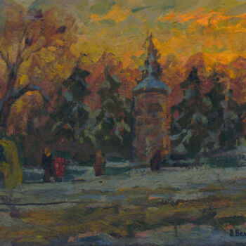 Painting titled "Winter day in the c…" by Vasily Belikov, Original Artwork, Oil