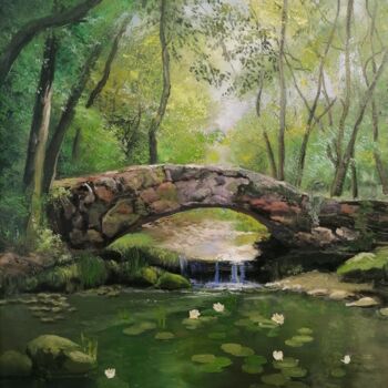 Картина под названием "Лесной пруд" - Наталья Белякова, Подлинное произведение искусства, Масло