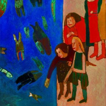 Pintura intitulada "People and fishes" por Elena Belyakova, Obras de arte originais