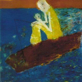 Painting titled "a woman,a boat and…" by Elena Belyakova, Original Artwork