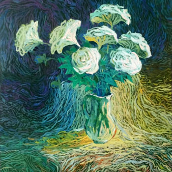Painting titled "Flowers peonies." by Denis Bely, Original Artwork, Oil
