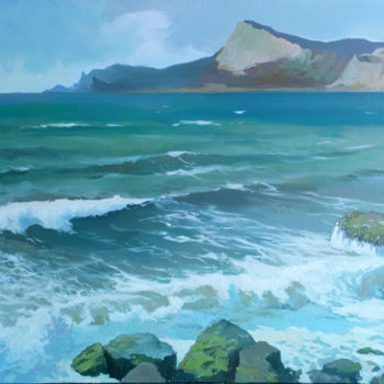 Painting titled "Seascape blue sea,…" by Denis Bely, Original Artwork, Oil