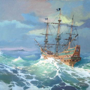 Pintura titulada "Wooden ship art, se…" por Denis Bely, Obra de arte original, Oleo