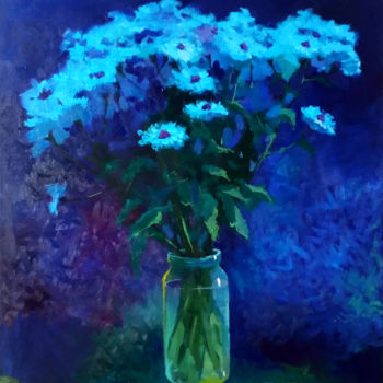 Painting titled "Blue bouquet." by Denis Bely, Original Artwork, Oil