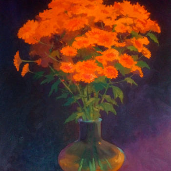 Painting titled "Orange bouquet." by Denis Bely, Original Artwork, Oil