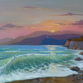 Painting titled "Pink sunset." by Denis Bely, Original Artwork, Oil
