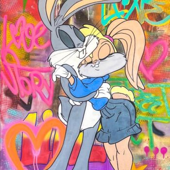 Painting titled "Bunny love" by Oussama Benabbou, Original Artwork, Spray paint