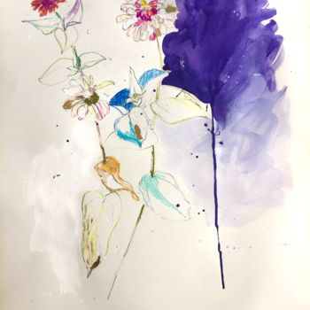 Malerei mit dem Titel "Flower Power 1" von Benedicte Caillat, Original-Kunstwerk, Gouache