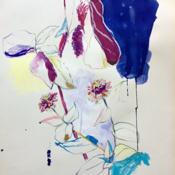 Drawing titled "Flower Power 2" by Benedicte Caillat, Original Artwork, Pencil