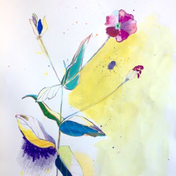 Tekening getiteld "Flower Power 8" door Benedicte Caillat, Origineel Kunstwerk, Gouache