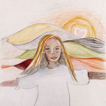 Dessin intitulée "fille soleil béné" par Bénédicte Mathieu Labrot, Œuvre d'art originale, Crayon
