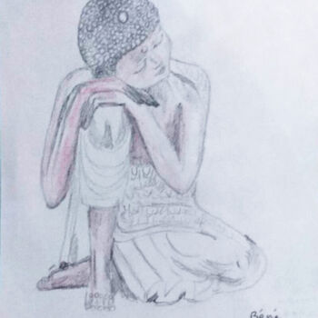 Drawing titled "bouddha bene 1" by Bénédicte Mathieu Labrot, Original Artwork, Pencil