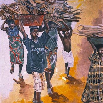 Malerei mit dem Titel "gwari firewood fetc…" von Benedict Edet, Original-Kunstwerk