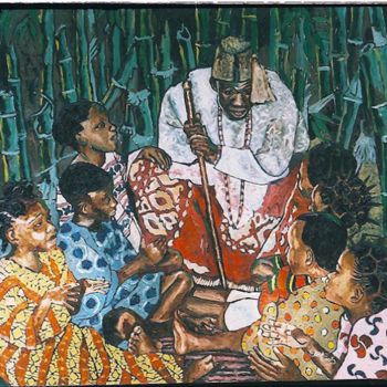 Painting titled "the story teller" by Benedict Edet, Original Artwork