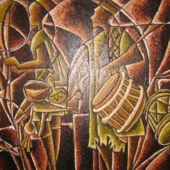 Painting titled "hausa war dancers" by Benedict Edet, Original Artwork