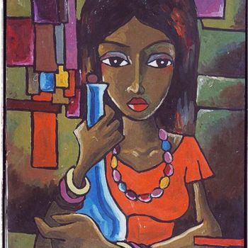 Painting titled "portrait of the wom…" by Benedict Edet, Original Artwork