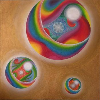 Painting titled "Univers 03  "les 3…" by Bénédicte Michel, Original Artwork