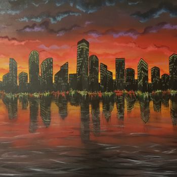 Painting titled "City" by Bende, Original Artwork, Acrylic