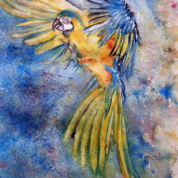 Malerei mit dem Titel "Guacamaya" von Benilde, Original-Kunstwerk, Aquarell