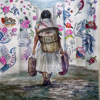 Pintura titulada "El Muro de papel" por Benilde, Obra de arte original, Acuarela