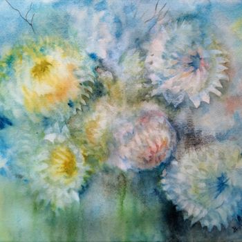 Peinture intitulée "Crisantemos" par Benilde, Œuvre d'art originale, Aquarelle