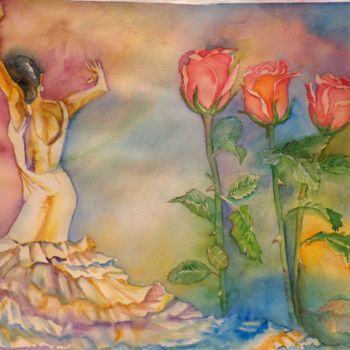 Peinture intitulée "Flamenco" par Benilde, Œuvre d'art originale, Aquarelle