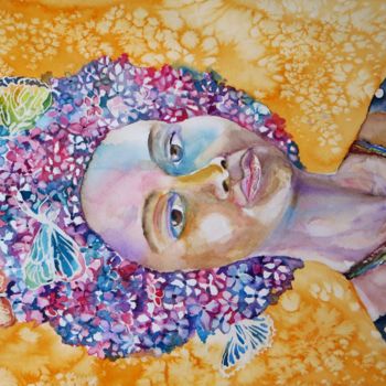 Peinture intitulée "Dama de la primavera" par Benilde, Œuvre d'art originale, Aquarelle