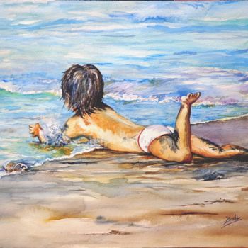 Peinture intitulée "La niña y el mar" par Benilde, Œuvre d'art originale, Aquarelle