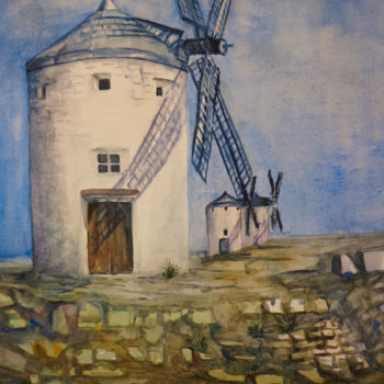 Painting titled "Los Molinos de Vien…" by Benilde, Original Artwork, Watercolor