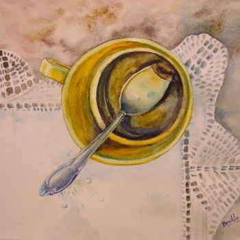Pintura intitulada "Se acabo el cafe" por Benilde, Obras de arte originais, Aquarela