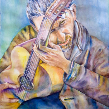 Pittura intitolato "Guitarrista" da Benilde, Opera d'arte originale, Acquarello