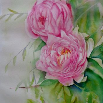 Картина под названием "Rosas" - Benilde, Подлинное произведение искусства, Акварель