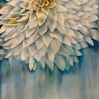 Pintura intitulada "Flor en azul" por Benilde, Obras de arte originais, Aquarela