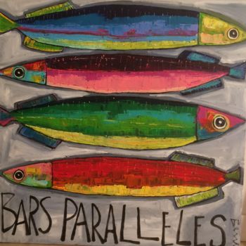 Schilderij getiteld "Bars-parallèles" door Benis, Origineel Kunstwerk, Acryl