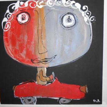 Painting titled "Red car" by Benis, Original Artwork, Acrylic