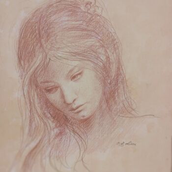 Tekening getiteld "volto donna" door Benito Lizza, Origineel Kunstwerk, Potlood