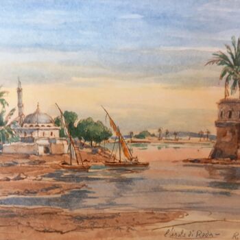 Painting titled "isola di Roda sul f…" by Benito Lizza, Original Artwork, Watercolor